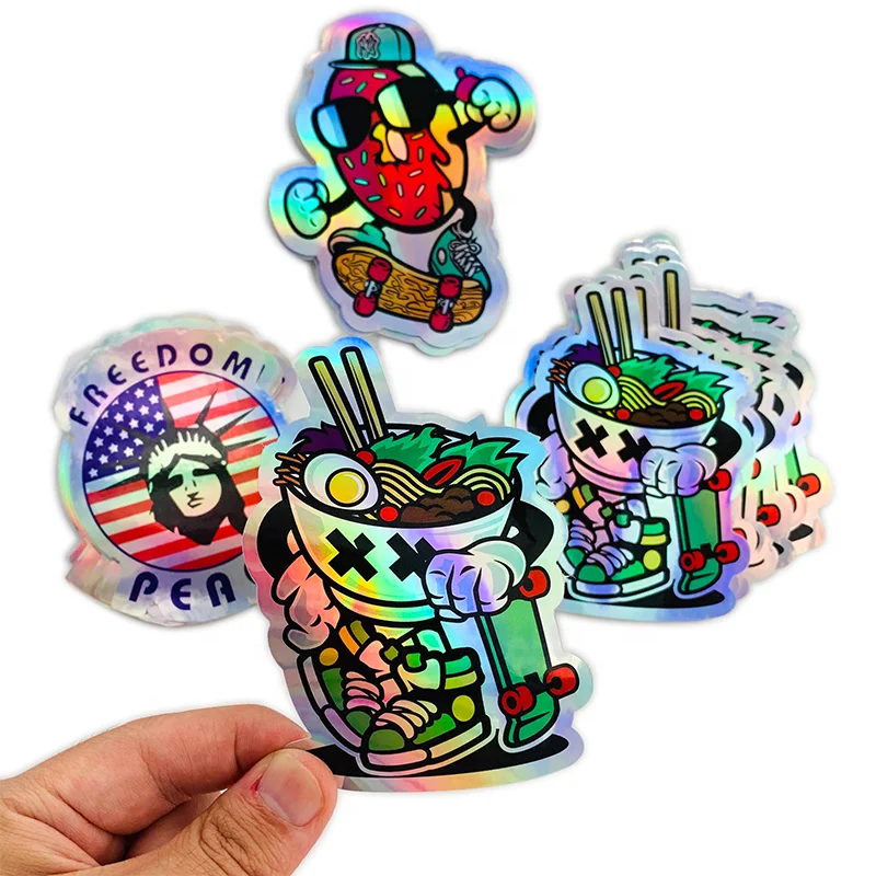 Customized Logo Printing Design Waterproof Adhesive Vinyl Laser Film Hologram Holographic Die Cut Stickers