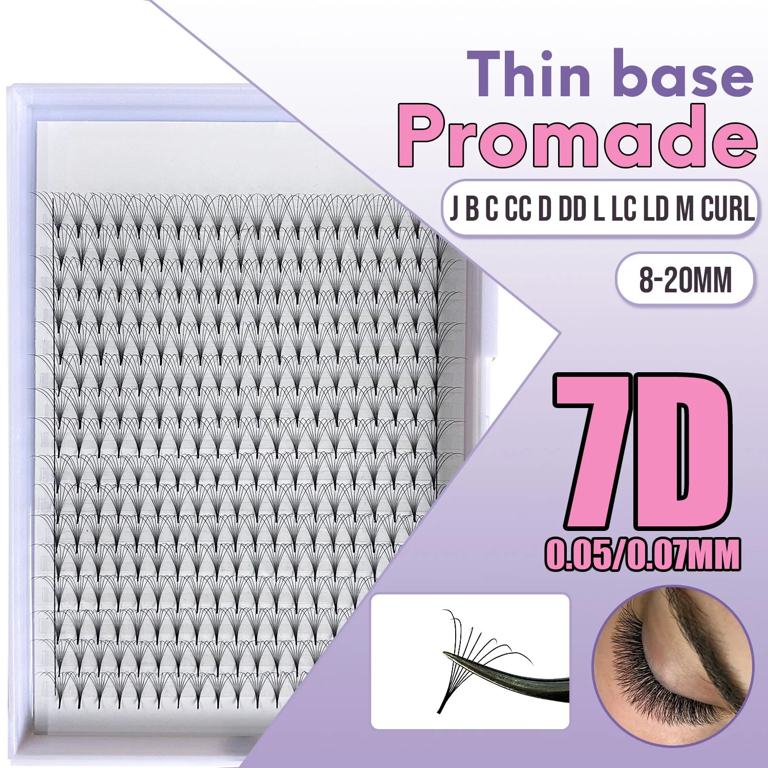7D Pointy Stem Slim Tips Heat Bonded Volume Premade Fans Lashes Regular Large Tray Promade Fan Eyelash Extension