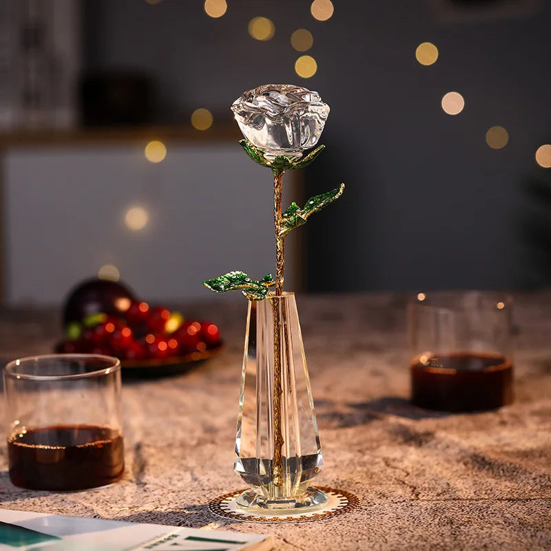 HY crystal rose flower Wedding Valentine's Day Wedding Anniversary Gift Crystal Craft Crystal Rose Ornament