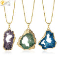 CSJA Gold Color Necklace Chain Fashion Jewelry Irregular Natural Crystal Stone Pendant Necklaces for Women Men G361