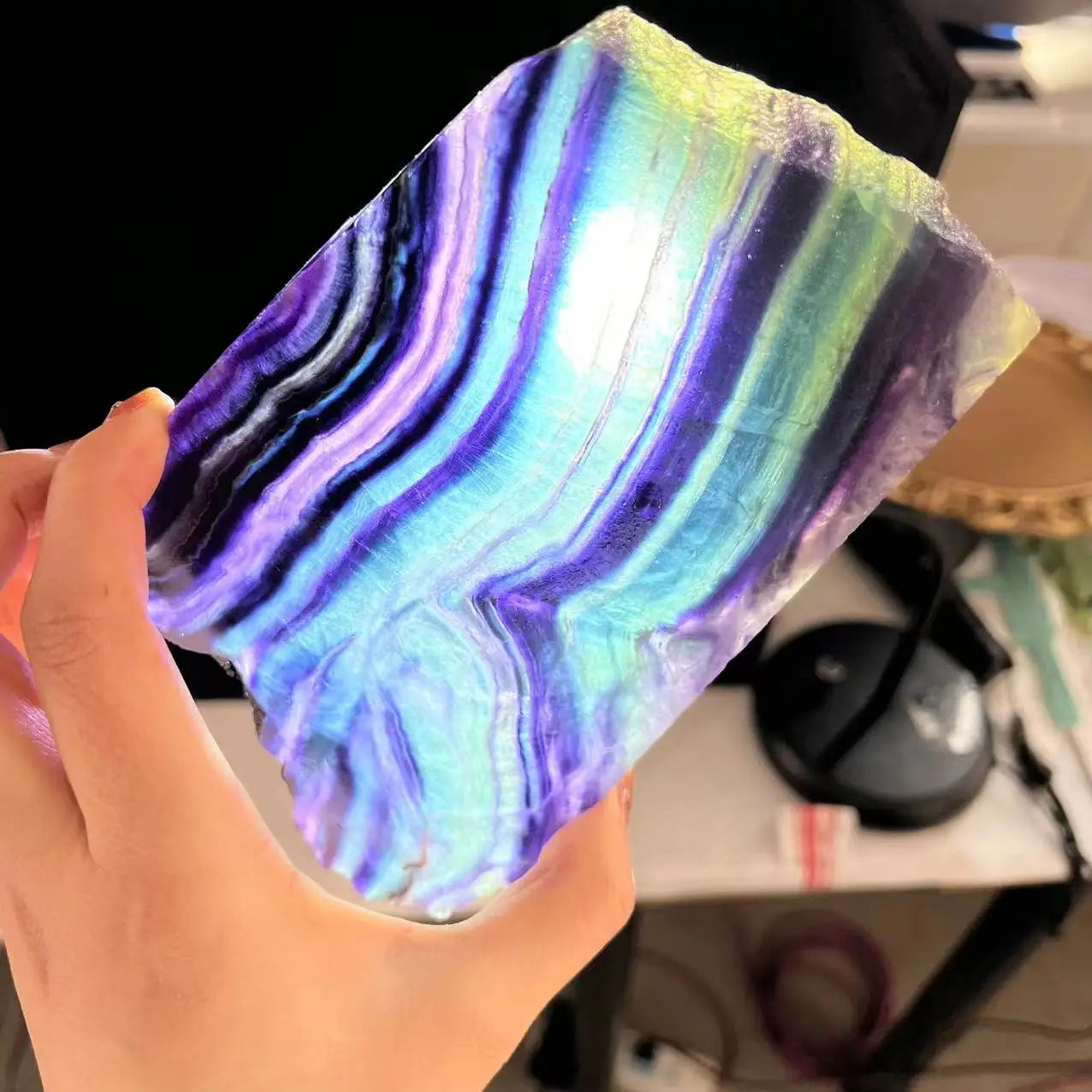 Natural Rainbow Fluorite Slabs Quartz  Gemstone Polished Colorful Fluorite Raw Crystal Slice
