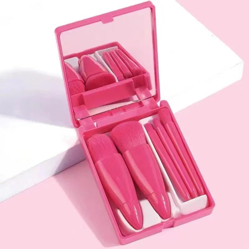 Mini 5pcs Complete Function Travel Makeup Brush Set Easy-to-Take Cosmetic Brushes Kit with Mirror Face Eye Shadow Concealer MegaBDM