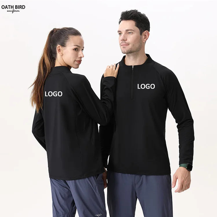 Custom LOGO DTF Printing Fitness Workout Tshirt Quarter Zip Sports Top Silk Screen Printing Running Gym Shirt for Men Women