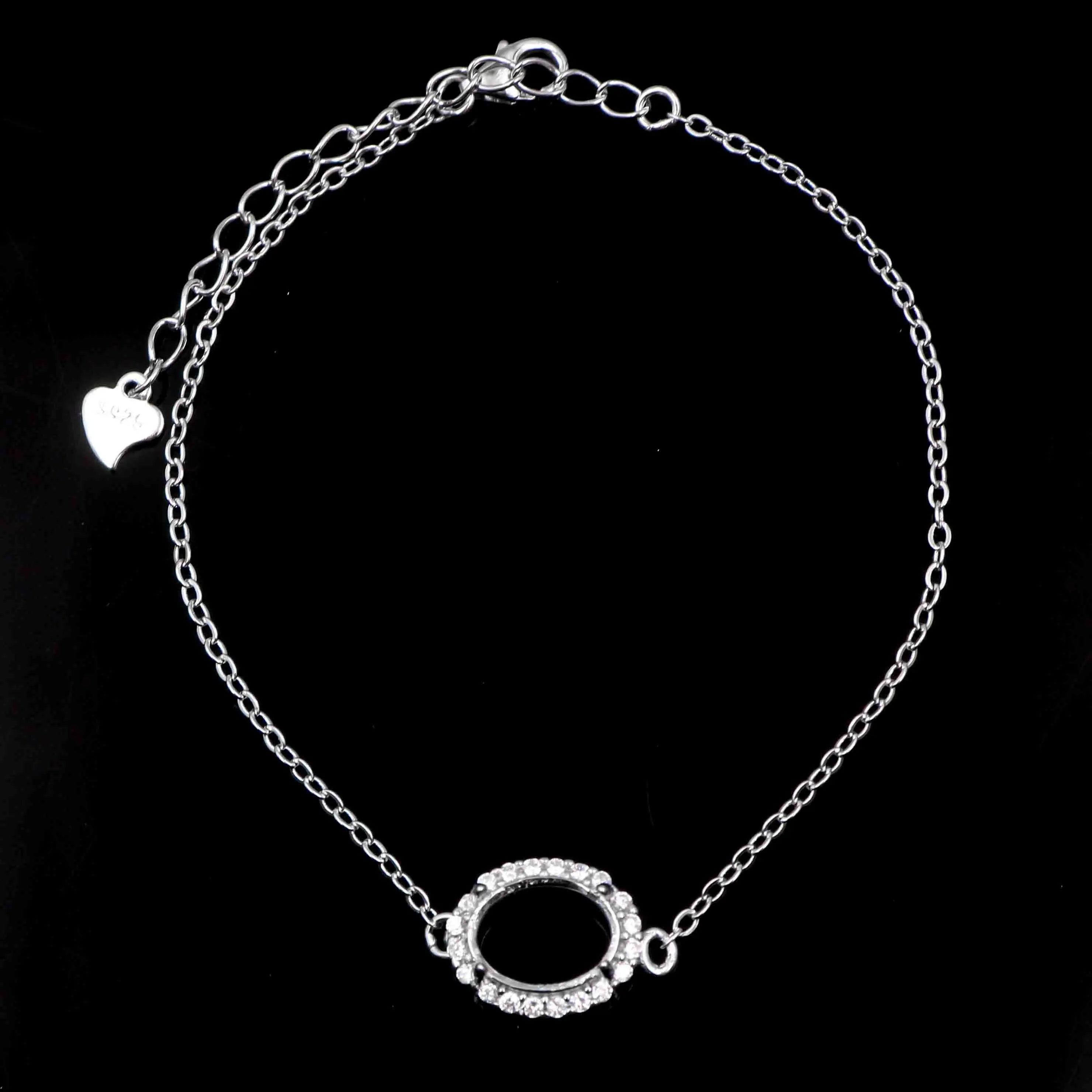 Sterling Silver 5*7/6*8/7*9/8*10mm Semi Mount Bracelet Empty Blank Support Claws Setting Base Without Center Stone for DIY Inlay