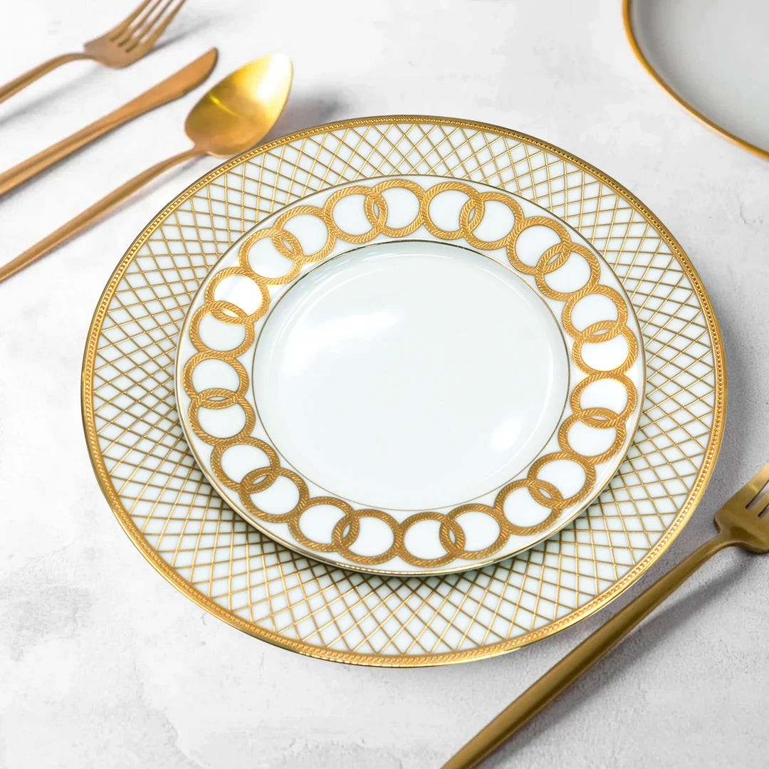 KAROSA German Royal Customized Gold Rim 10.5 with 8inch Luxury Plate Set for Wedding Party Home Hotel Restaurant
