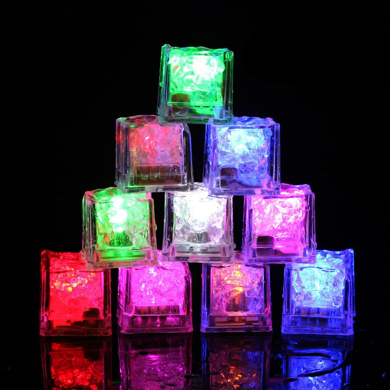 Multi Color LED Ice Cube Lamp Liquid Sensor Flashing Decoration Water Activated Light Up Cubes for Drinks Party Bar Accessories
