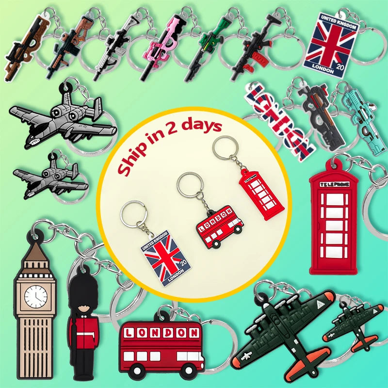 Trending Products Wholesale London PVC Keychains British Culture Keyring Charms with Big Ben Guard Plane Phone Booth in Bulk