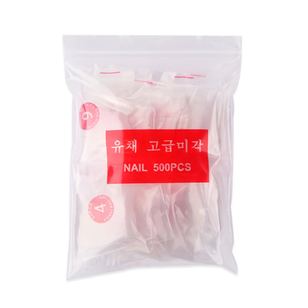BIN 500pcs Fake Nails Half Cover False Nail Tips Natural Clear Salons and Home DIY with Bag Acrylic 10 Sizes Design ABS 5-7days