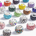 2025 Fashion Wholesale 18K Gold Plated Jewelry Components Large Hole Crystal Beads Clay Rhinestone Spacers Black White Pink Blue