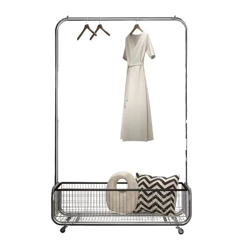 Freestanding Clothes Rack with Wheels Metal Clothing Rack for Hanging Clothes Rolling Garment Rack with Storage