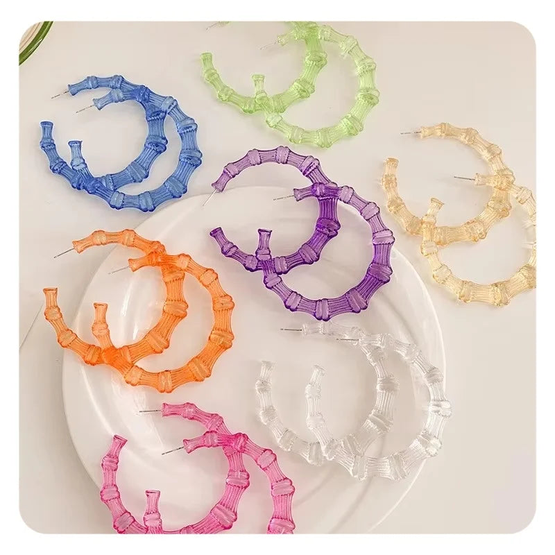 Bohemian Acrylic Hoop Bamboo Earrings Personality Bamboo 75mm Hoop Earrings New Big Earrings for Womens Girls Summer Jewelry