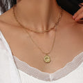 Dreamshow Double Layer Paper Clip Chain Hammered Irregular Pendant Necklace Set 18K Gold Plated Stainless Steel Necklace
