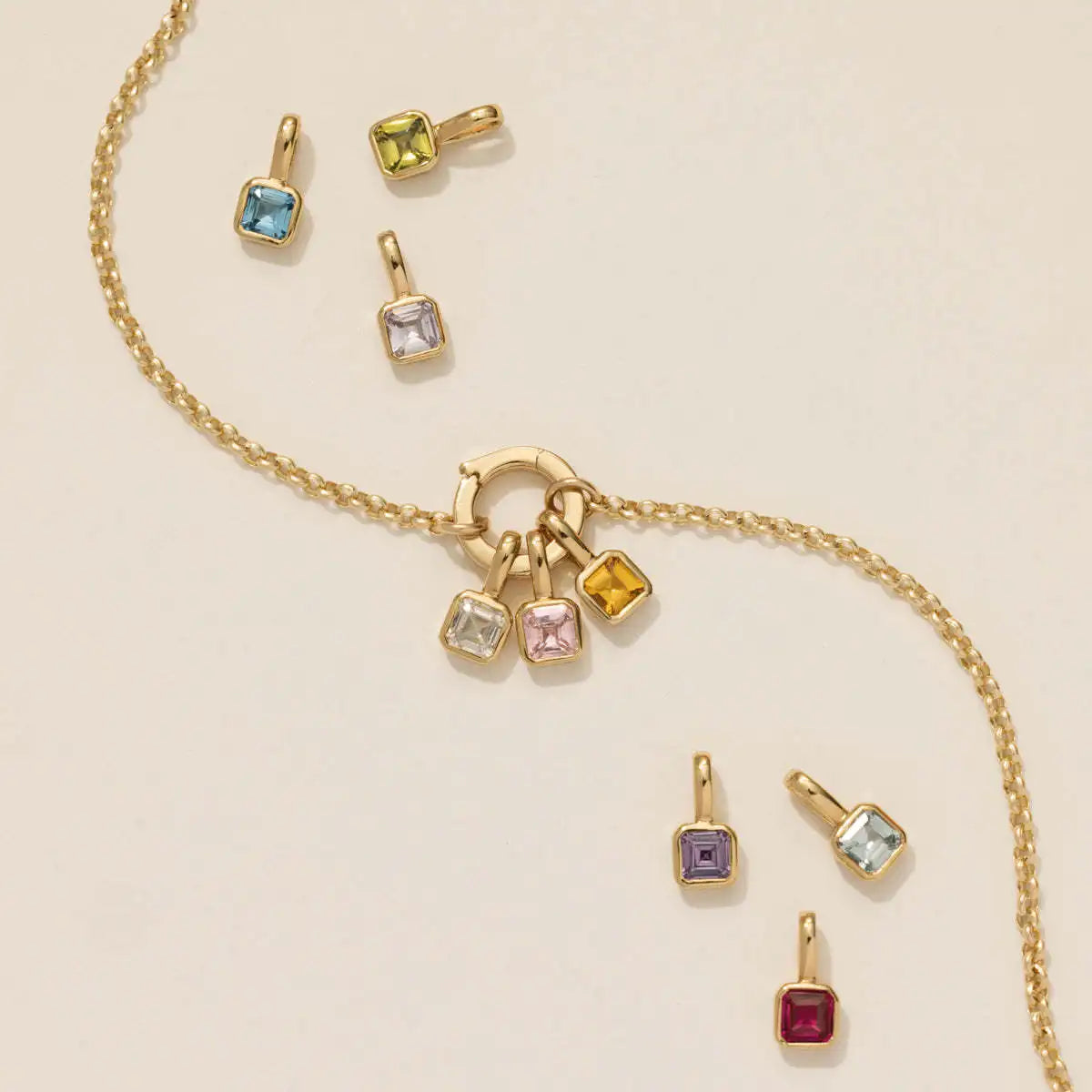 New Arrival Trendy Colorful Stainless Steel 18k Gold Square Birthstone Pendant Necklace Women