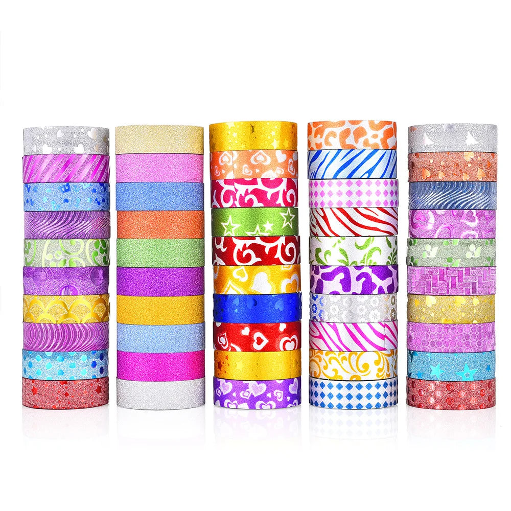 Hot Selling 50-Piece DIY Custom Glitter Washi Tape Set Water Activated Paper Tape for Girls Craft Decoration