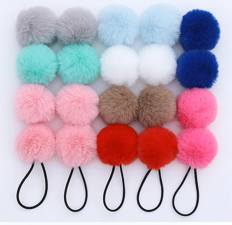 European Quality Girls Scrunchies Colorful Pom Ball Tie Hair Rope Quality Assurance Lovely Tie Furry Accessories HY 10 Colors