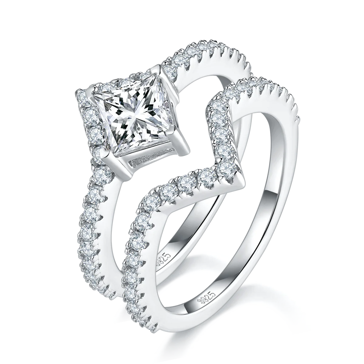 Fine Jewelry Princess Cut Moissanite Ring Sets 925 Sterling Silver 1.0Carat Moissanite Women Wedding Ring Female Stackable Ring