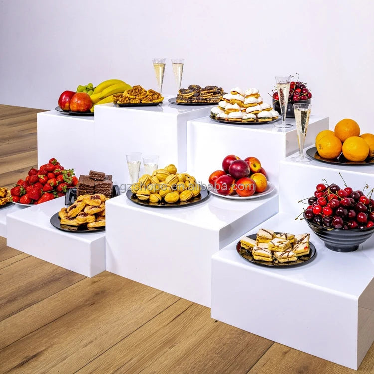 SHP Strong Wholesale Acrylic Buffet Riser Combination of Buffet Stand White Acrylic Buffet Display Riser Custom Size