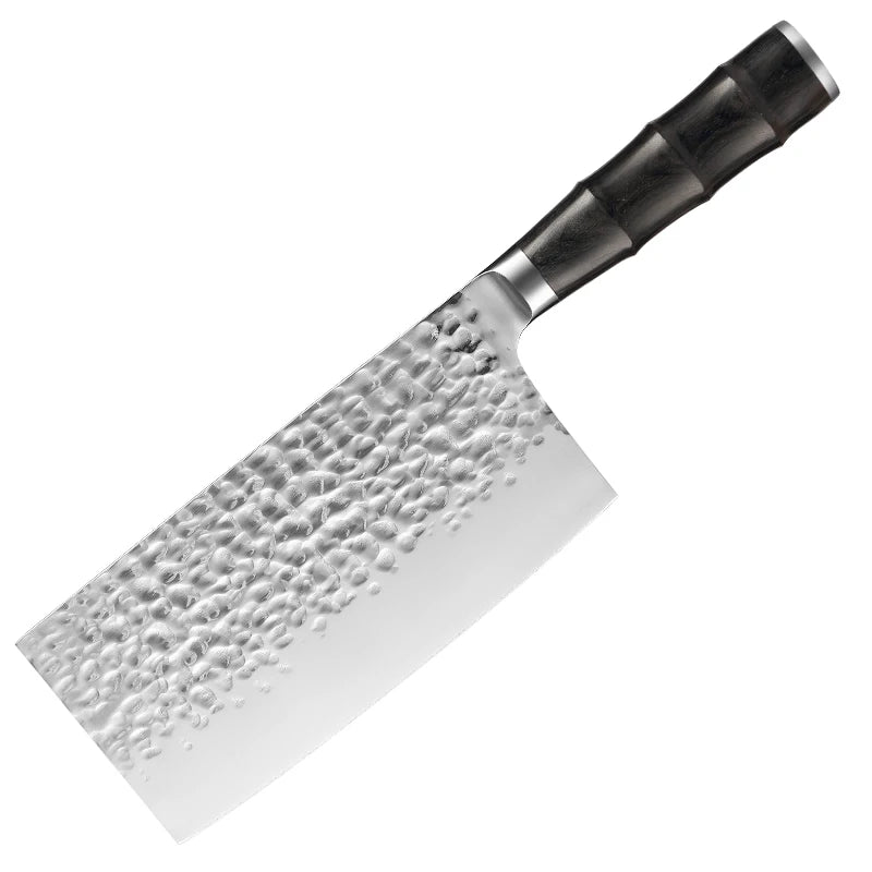 7-Inch Ergonomic Pakka Wooden Handle Chinese Cleaver Butcher Chopper 5CR15 Stainless Steel Durable Metal Kitchen Knife