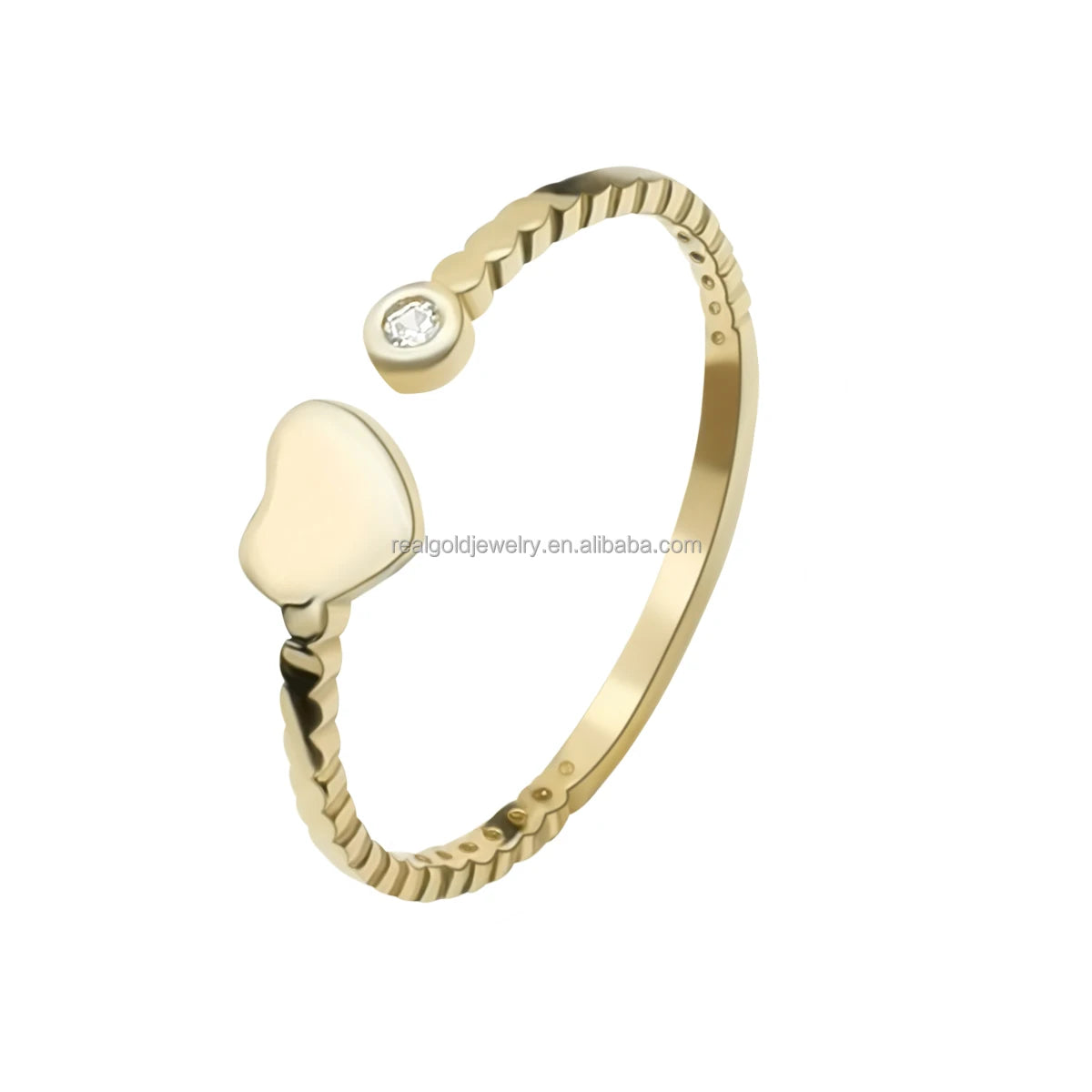 New Arrival 14K Solid Gold Heart Rings Simple Design Real Gold AU585  Adjustable  Finger Ring for Valentines Gift