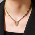 Hot Selling Vintage Colored Natural Stone Handmade Beaded Necklace Luxury Anti-fading Turquoise Copper Pendant Sun Necklace