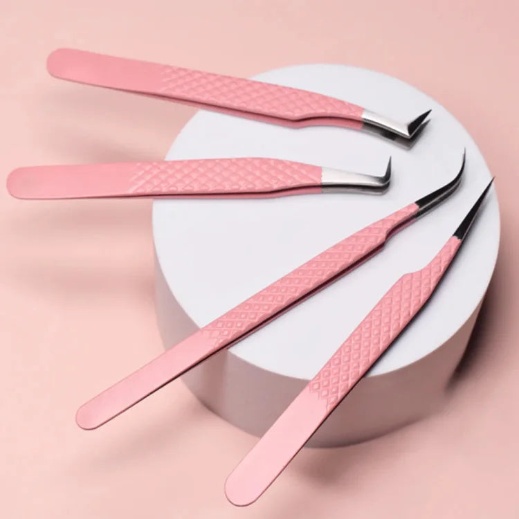 75 Degree Diamond Grip Eyelash Tweezer Shinning Plasma Rose Gold Lash Tweezers Private Logo Fiber Tip Eyelash Extension Tweezers