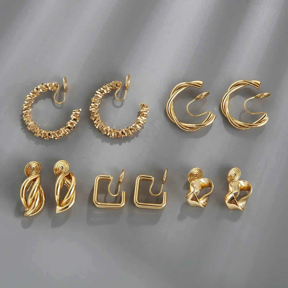 Hip Hop Metal Irregular Gold Plated C-shaped Square Ear Clip .Clip on Wrap Earrings