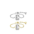 INS 925 Silver Oval Shape Zircon Adjustable Chain Gold Plated Rings for Women Fine Jewelry Rings