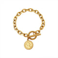 MARONEW INS Stainless Steel 18K Gold Plated Chunky Chain Jewelry Queen Elizabeth OT Buckle Bracelet for Women Ladies