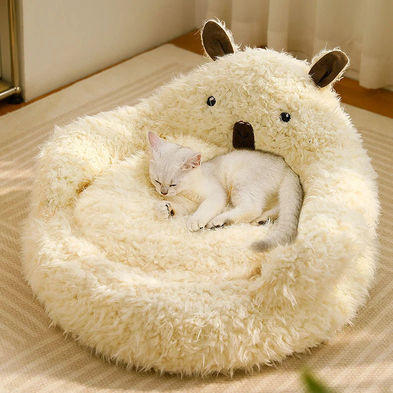 New Product Cute Alpaca Shape Design Pet Deep Sleep Nest Round Washable Winter Warm Non-slip Cat Bed