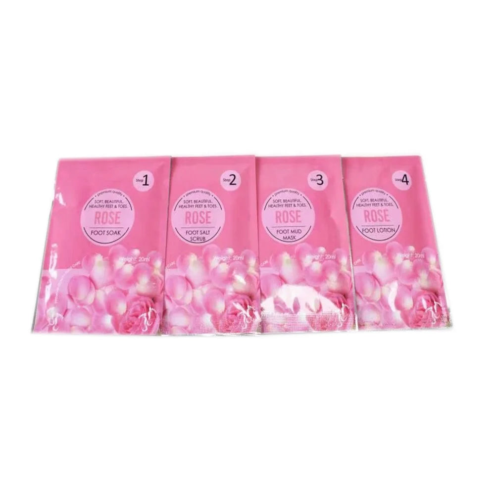 Foot Care 4 Step Individually Wrapped Set 1 Jelly Foot Soak 1 Salt Scrub 1 Mud Mask 1 Lotion Organic Herbal Ingredients