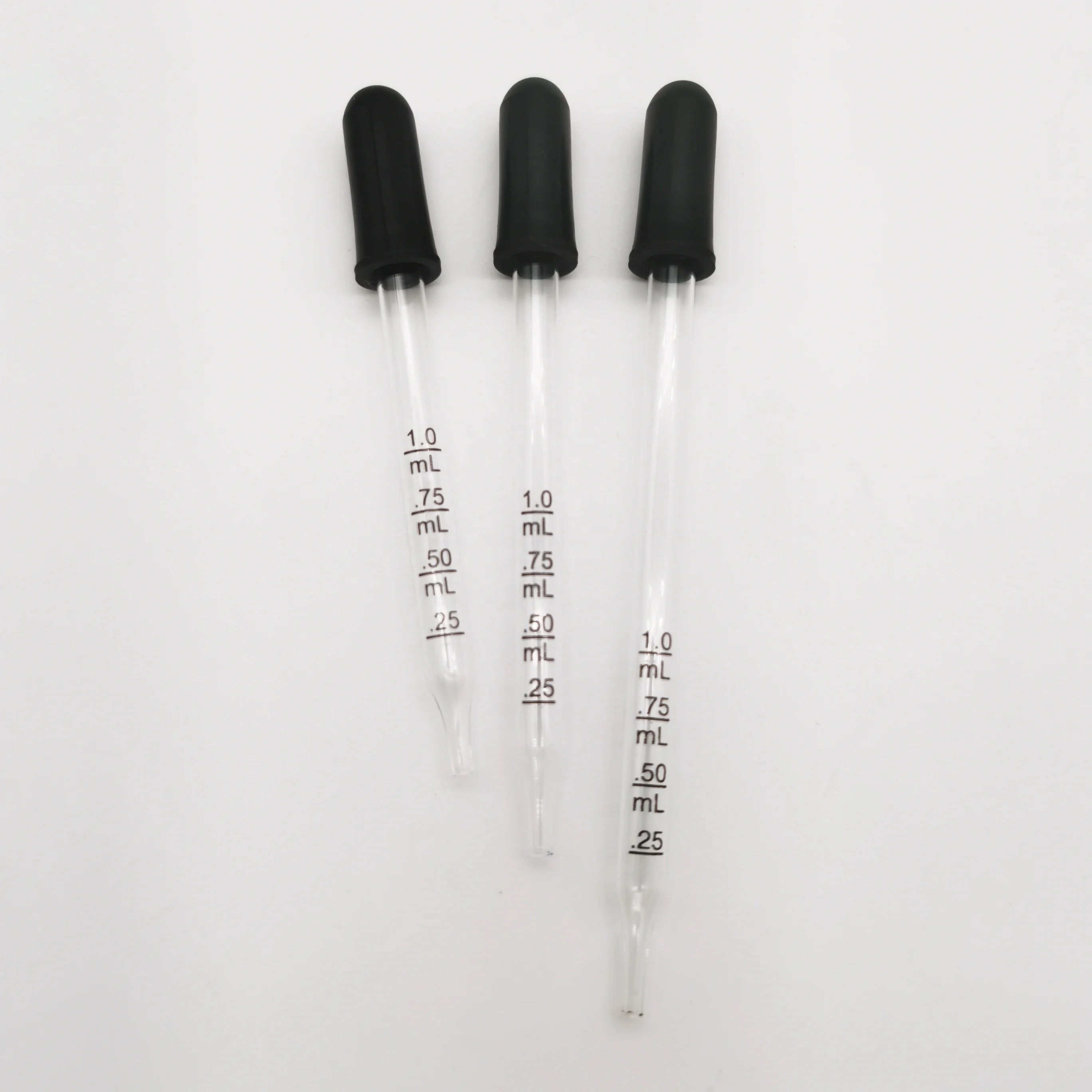 Straight-Tip Calibrated Essential Oils Eye Glass Dropper Pipette with Black Suction Bulb for Medicine Art Liquid Package