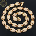 Hip Hop Jewelry 12mm Full Iced Out Diamond Coffee Bean Pig Nose Necklace Brass Micro Pave CZ Link Chain for Men
