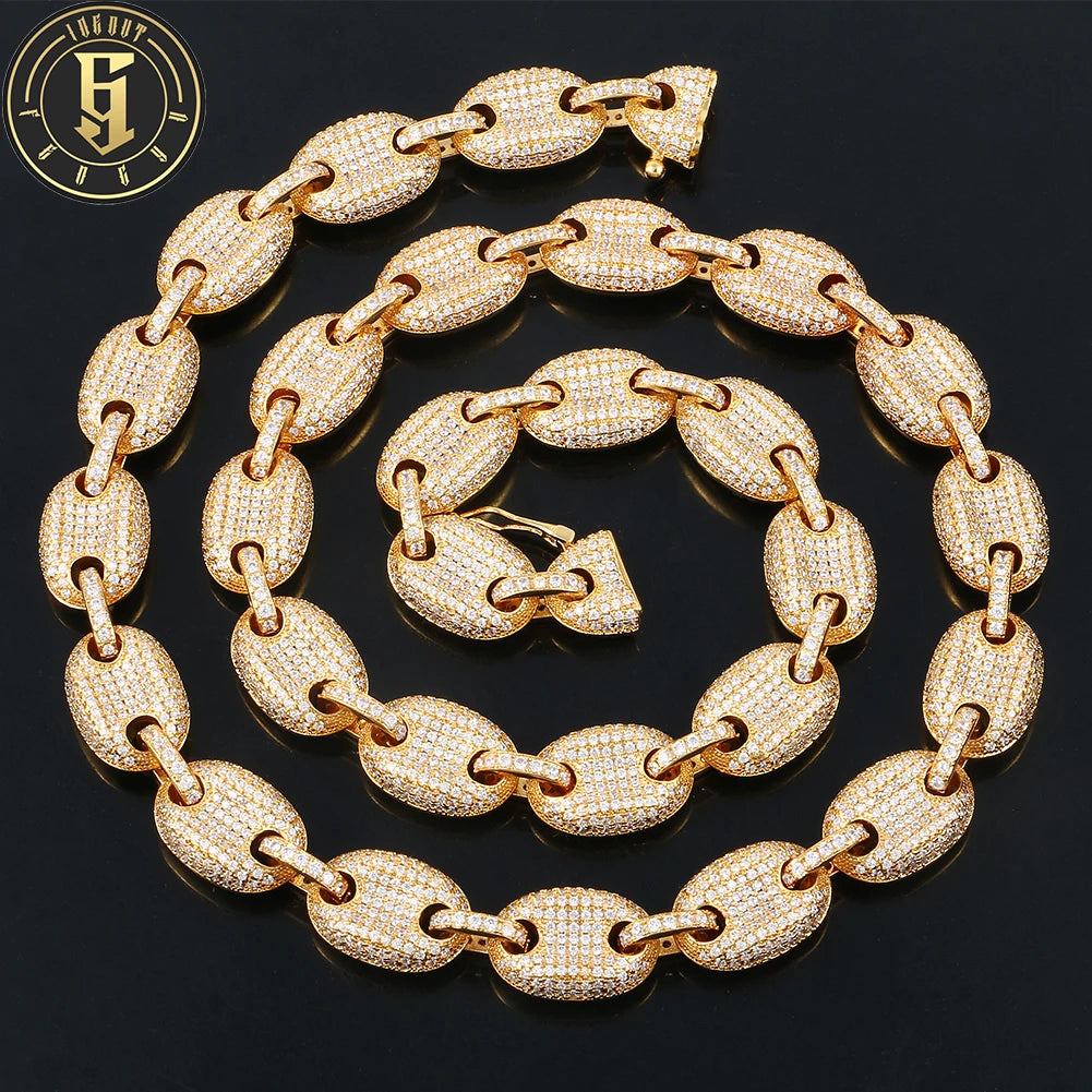 Hip Hop Jewelry 12mm Full Iced Out Diamond Coffee Bean Pig Nose Necklace Brass Micro Pave CZ Link Chain for Men
