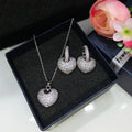 Vintage Simple Love Heart Pendant Necklace Earrings Set Hollow Zircon Jewelry for Women's Wedding