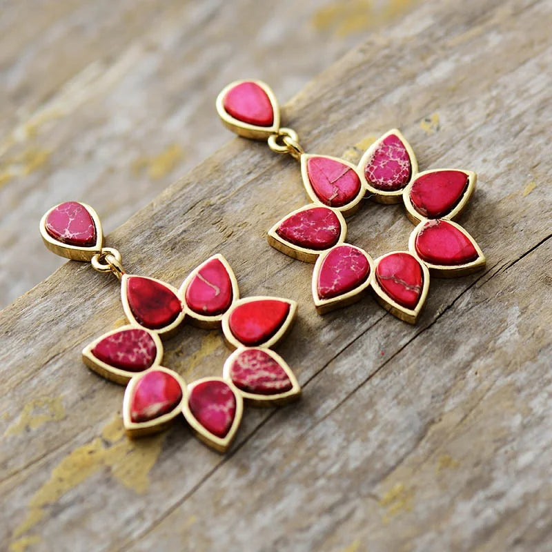 Retro Exaggerated Stud Earrings Empire Jasper Stones Hypoallergenic Brass Gemstone Jewelry Accessories for Party Moon Shape