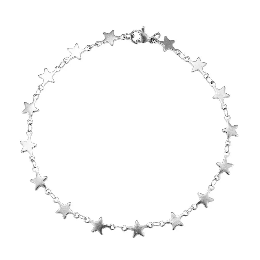 Do Not Fade Trendy Wedding High Polish Silver/Gold Stainless Steel Star Pentagram Chain Link Bracelet for Men Women