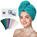Hot Selling Green White Hair Drying Wrap Towel Set Bath Spa Hair Towel Cap Microfiber Hair Towel Wrap
