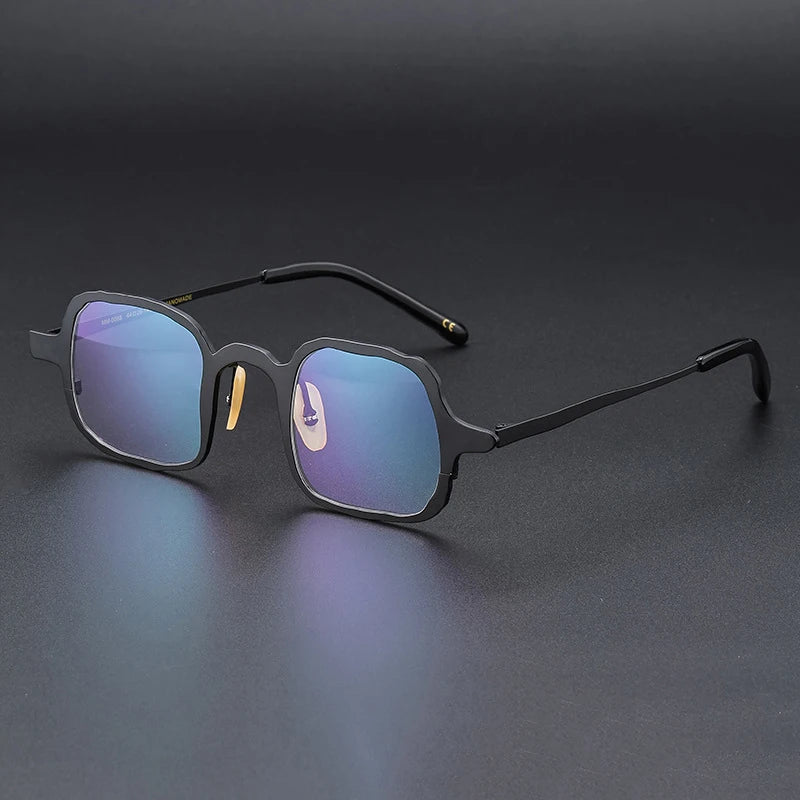 Eishee Fast Sleek Matte Black Titanium Acetate Striped Irregular Square Eyeglasses Frame Urban Daily & Office Commute Attire