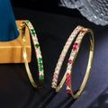 Classic Bling Round Cubic Zircon Pave Gold-Plated Wedding Green Tennis Bangle for Women Trendy Jewelry Bracelets Accessories