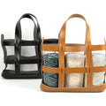 Woman Grand Tote Hollow Out Basket Large Capacity Weave Summer Beach Bag Travel PU Leather Handbag