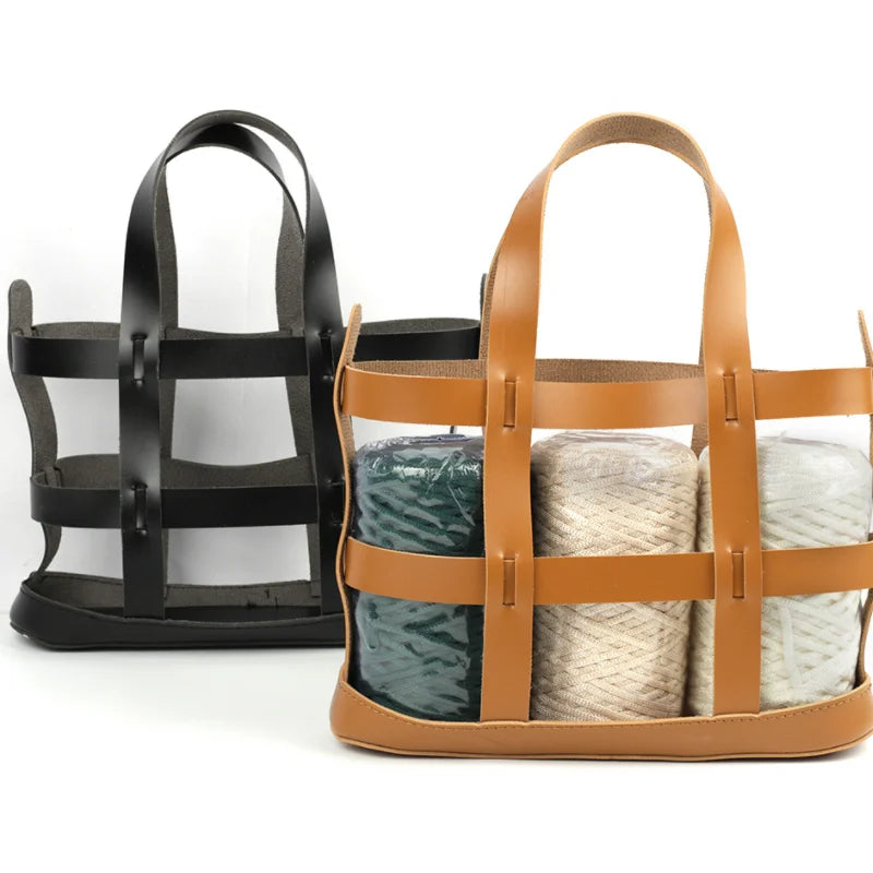 Woman Grand Tote Hollow Out Basket Large Capacity Weave Summer Beach Bag Travel PU Leather Handbag