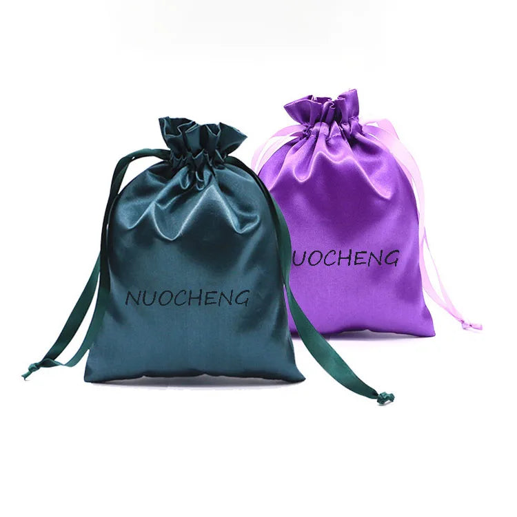 Small Pink Satin Drawstring Packaging Bag Custom Satin Wigs Storage Pouch Bags With Logo Custom Gift Bags