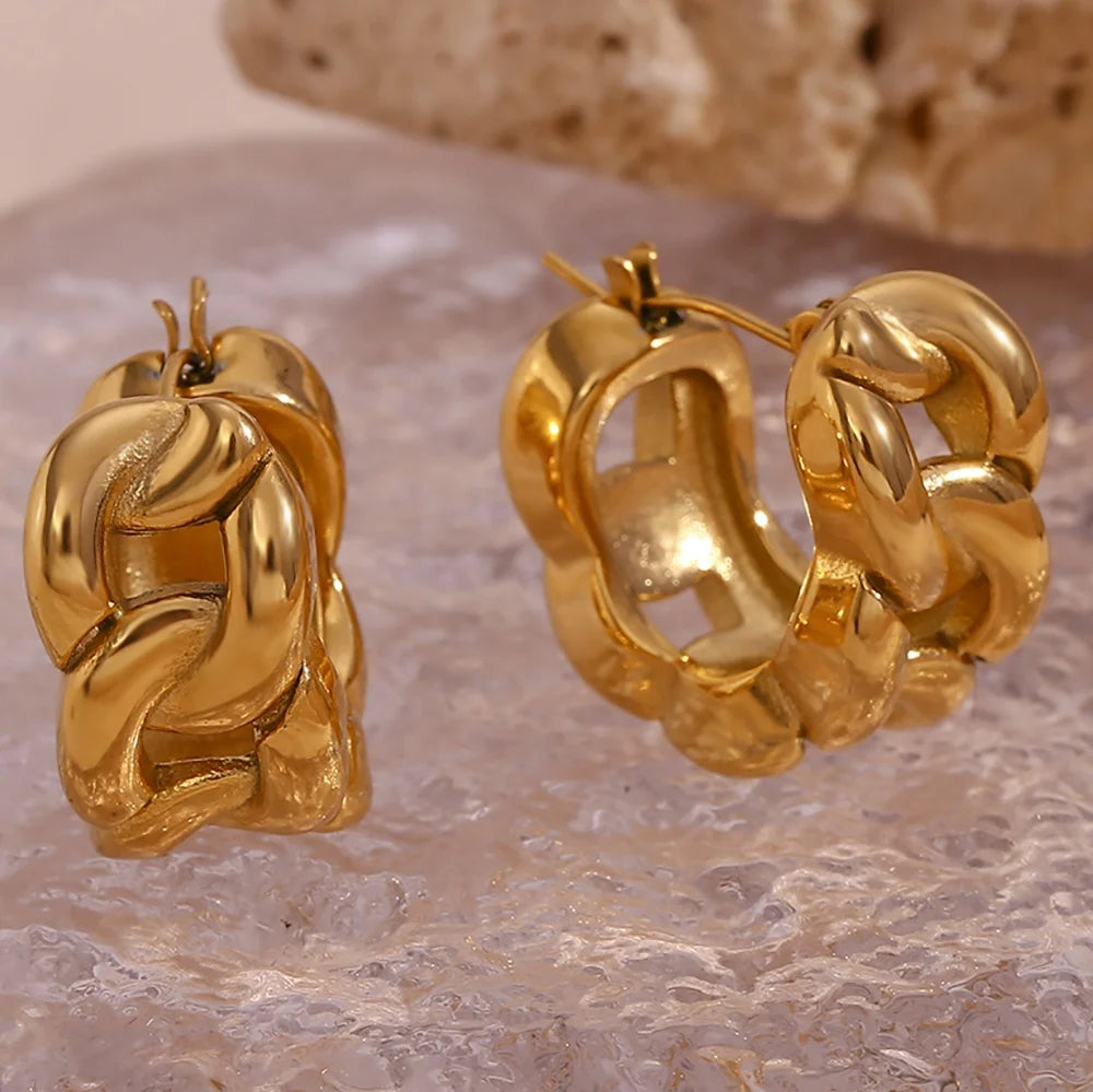 Dreamshow Fashion Jewelry Chunky Chain Shape Hoop Earring 18k Gold PVD Plated Stainless Steel Chain Earrings