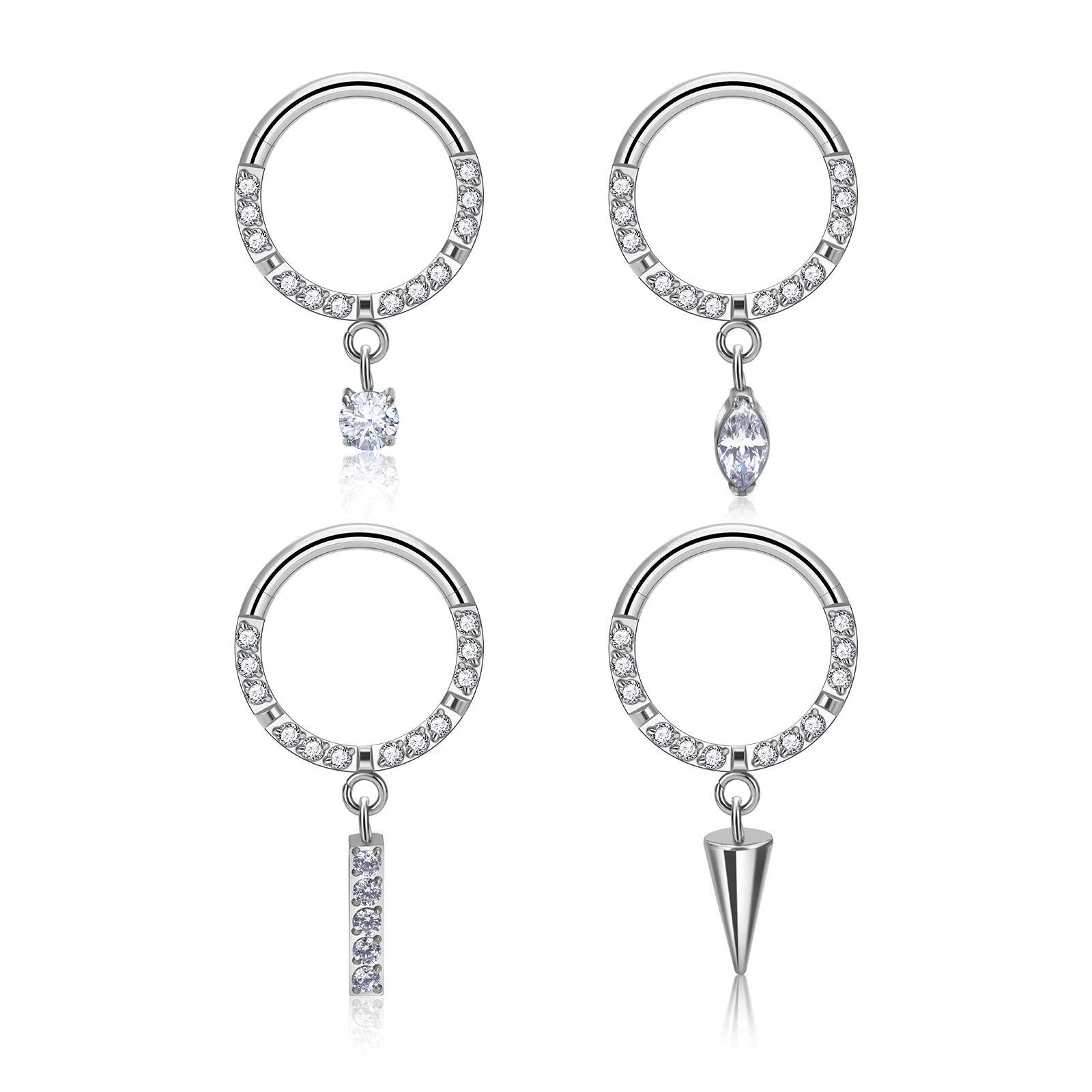 Fashion G23 ASTM F136 Titanium 16G Hinged Segment Rings With CZ Pave With Pendant Hoop Nose Rings Earring Piercing Jewelry