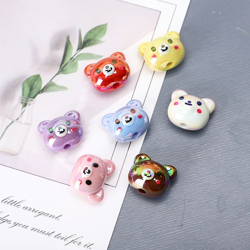 Acrylic UV Color Glossy Cute Cartoon Bear Head Animal Pendant Beads for Pen Key Chain