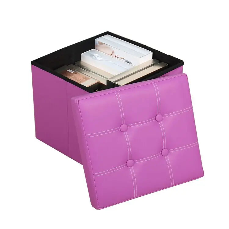Foldable Storage Stool Leather Ottoman Storage Bench