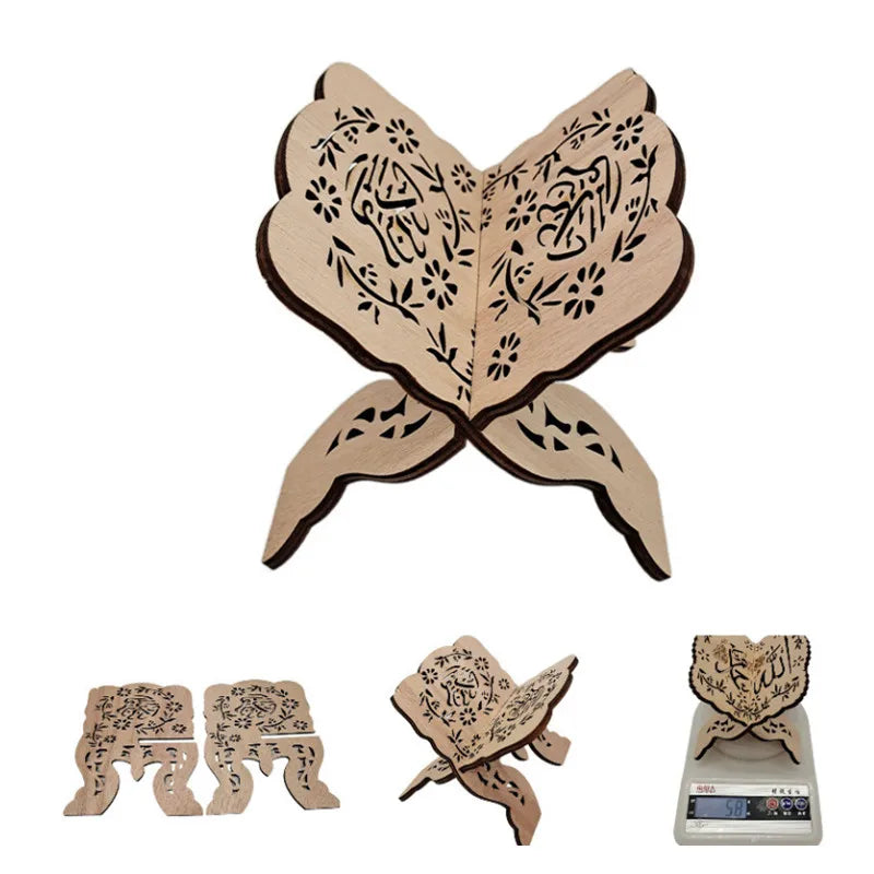 Muslim Eid Ramadan Mubarak Wooden the Holy Bible Koran Quran Holder Shelf Display Stand Rack for Reading Book Islam Decoration