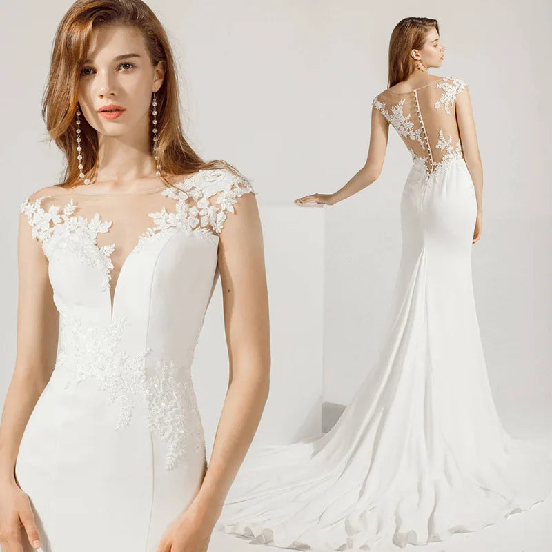 Vestido Sweep Train Wedding Gown Ivory Elegant Stain Mermaid Event Prom Wedding Dresses