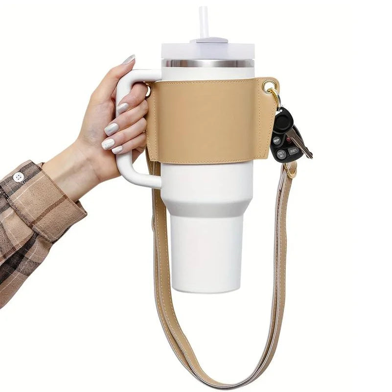 Adjustable Faux Leather Tumbler Tote Holder Sleeve Cup Holder Travel Custom 30/40oz Tumbler Carrier with Card Holder