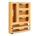HENDING Eco-Friendly Bamboo Ziplock Bag Storage Organizer Slide Cutter Wooden Box Plastic Wrap Dispenser Hand Painted